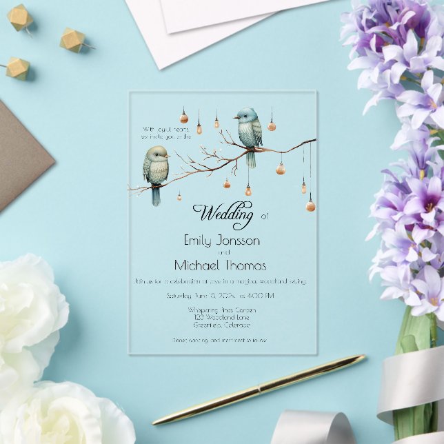 Rustic Woodland Love Birds  Romantic Wedding  Acrylic Invitations (Insitu (Wedding))