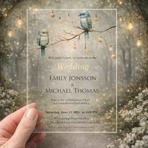 Rustic Woodland Love Birds Romantic Wedding Acrylic Invitations