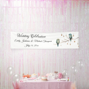 Rustic Woodland Love Birds  Romantic Wedding  Banner
