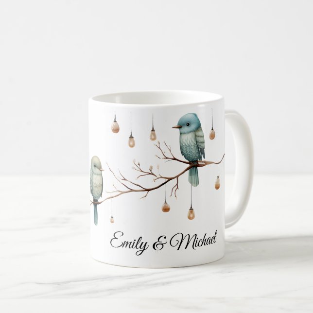 Rustic Woodland Love Birds  Romantic Wedding  Coffee Mug (Front Right)