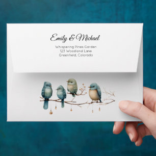 Rustic Woodland Love Birds Romantic Wedding Envelope
