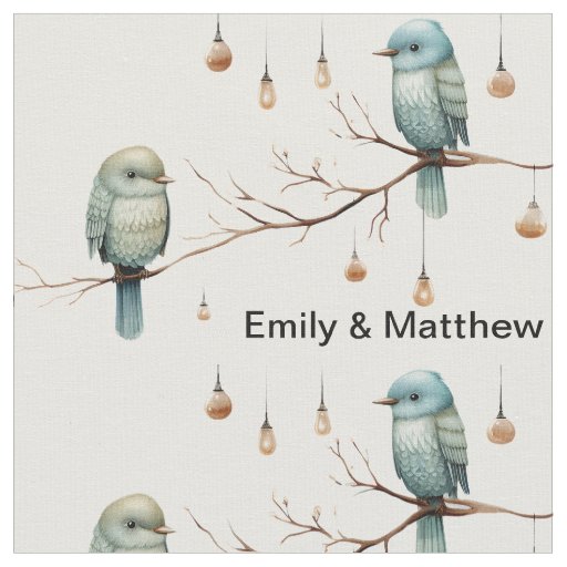 Rustic Woodland Love Birds  Romantic Wedding  Fabric