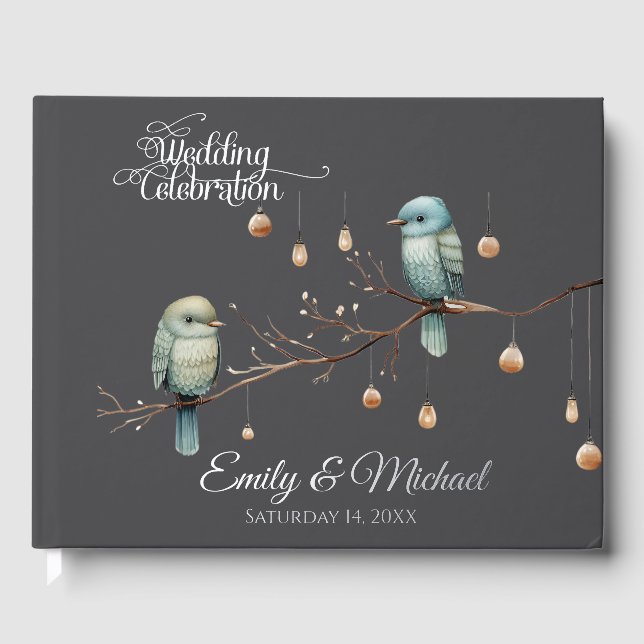 Rustic Woodland Love Birds  Romantic Wedding  Foil Guest Book (Front)