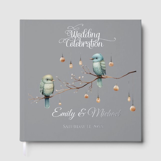 Rustic Woodland Love Birds  Romantic Wedding  Foil Guest Book (Front)
