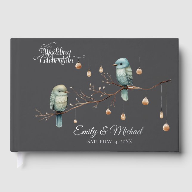 Rustic Woodland Love Birds  Romantic Wedding  Foil Guest Book (Front)