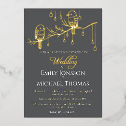 Rustic Woodland Love Birds Romantic Wedding Foil Invitation