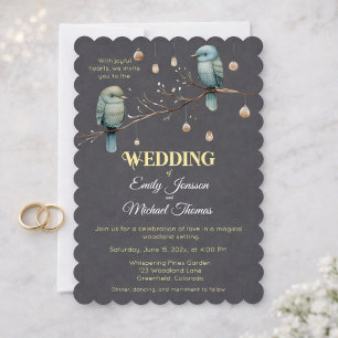 Rustic Woodland Love Birds  Romantic Wedding  Invitation