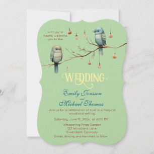 Rustic Woodland Love Birds Romantic Wedding Invitation