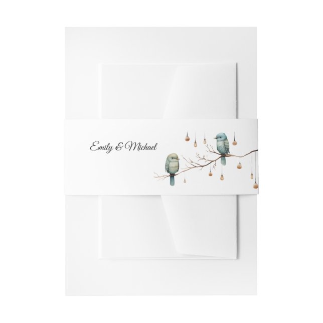 Rustic Woodland Love Birds  Romantic Wedding  Invitation Belly Band (Front Example)