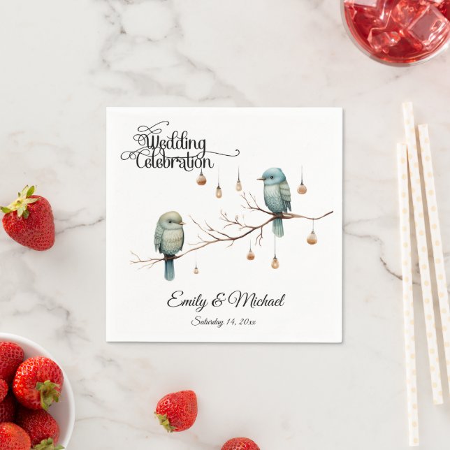 Rustic Woodland Love Birds  Romantic Wedding  Napkins (Insitu)