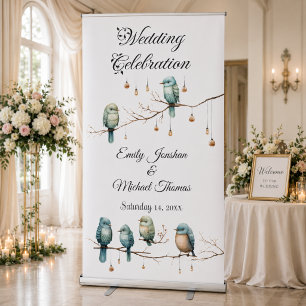 Rustic Woodland Love Birds  Romantic Wedding  Retractable Banner
