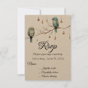 Rustic Woodland Love Birds Romantic Wedding RSVP Card