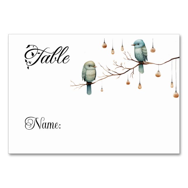 Rustic Woodland Love Birds  Romantic Wedding  Table Number (Front)