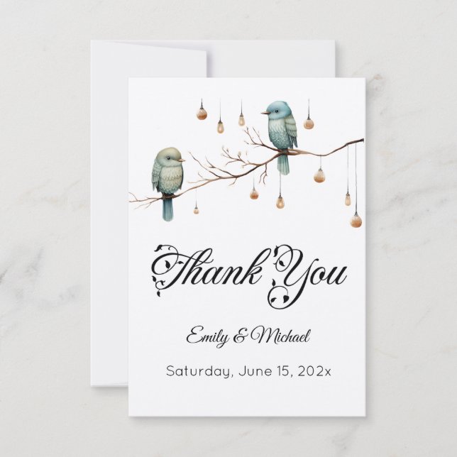 Rustic Woodland Love Birds  Romantic Wedding  Thank You Card (Front)