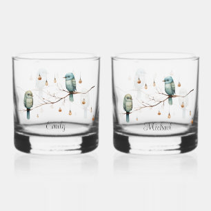 Rustic Woodland Love Birds  Romantic Wedding  Whiskey Glass
