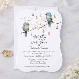 Rustic Woodland Love Birds Wedding Celebration Invitation