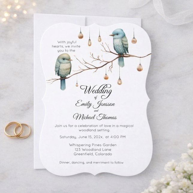 Rustic Woodland Love Birds Wedding Celebration Invitation (Creator Uploaded)
