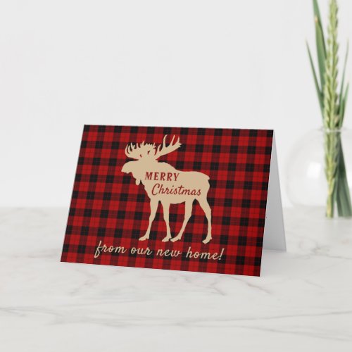 Rustic Woodland Moose New Address Christmas Holiday Card