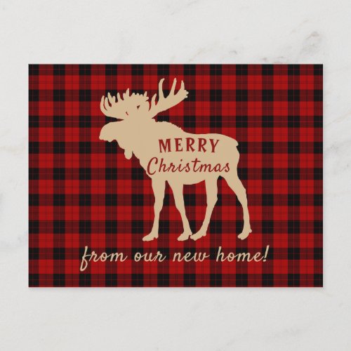 Rustic Woodland Moose New Address  Christmas Holiday Postcard