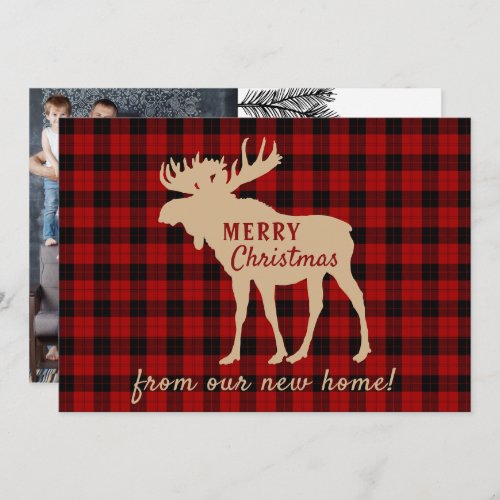 Rustic Woodland Moose New Address Christmas Photo Holiday Card