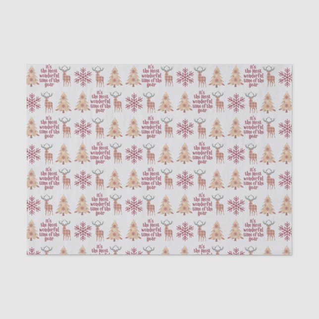 Rustic Woodland Most Wonderful Time Holiday Tissue Paper (Front)