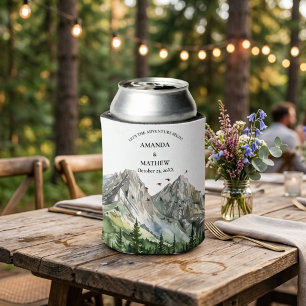 Rustic Woodland Mountain Forest Pine Wedding Can Cooler