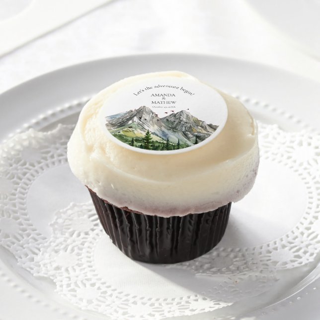 Rustic Woodland Mountain Forest Pine Wedding Edible Frosting Rounds (Cupcake)