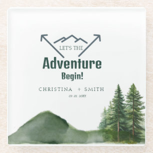 Rustic Woodland Mountain Forest Pine Wedding Glass Coaster