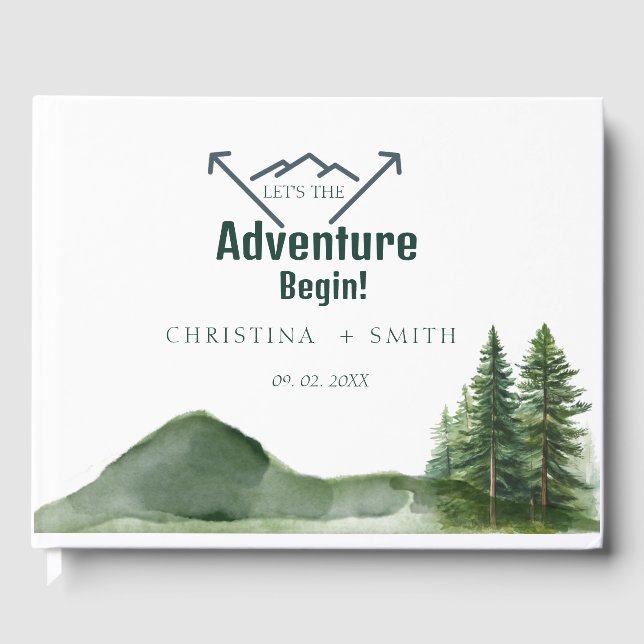 Rustic Woodland Mountain Forest Pine Wedding Guest Book (Front)