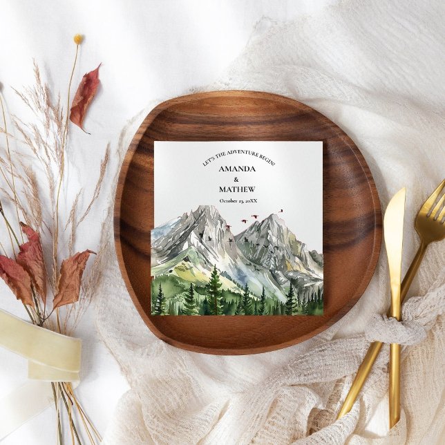 Rustic Woodland Mountain Forest Pine Wedding Napkins (Creator Uploaded)