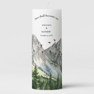 Rustic Woodland Mountain Forest Pine Wedding Pillar Candle