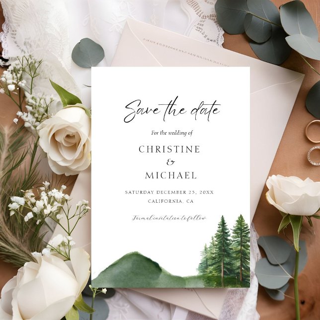 Rustic Woodland Mountain Forest Pine Wedding Save The Date (Creator Uploaded)