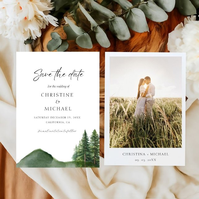 Rustic Woodland Mountain Forest Pine Wedding Save The Date (Creator Uploaded)