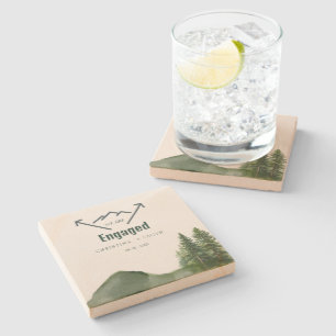Rustic Woodland Mountain Forest Pine Wedding Stone Coaster