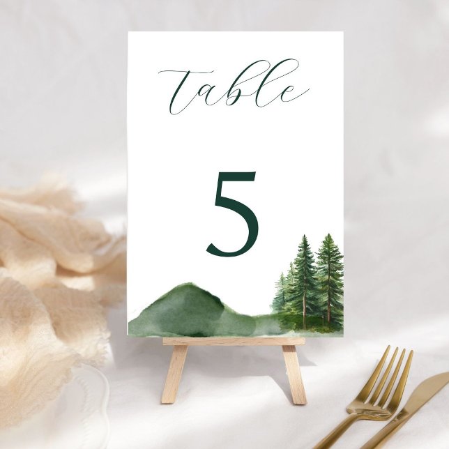 Rustic Woodland Mountain Forest Pine Wedding Table Number (Creator Uploaded)