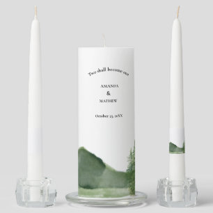 Rustic Woodland Mountain Forest Pine Wedding Unity Candle Set
