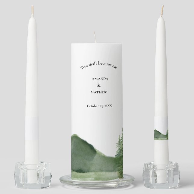 Rustic Woodland Mountain Forest Pine Wedding Unity Candle Set (Front)