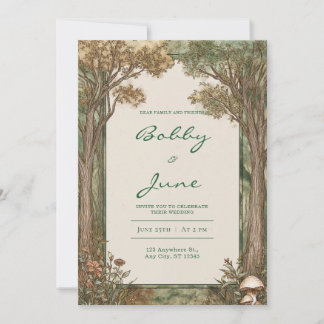 Rustic Woodland Mushroom Botanical Vintage Wedding Invitation