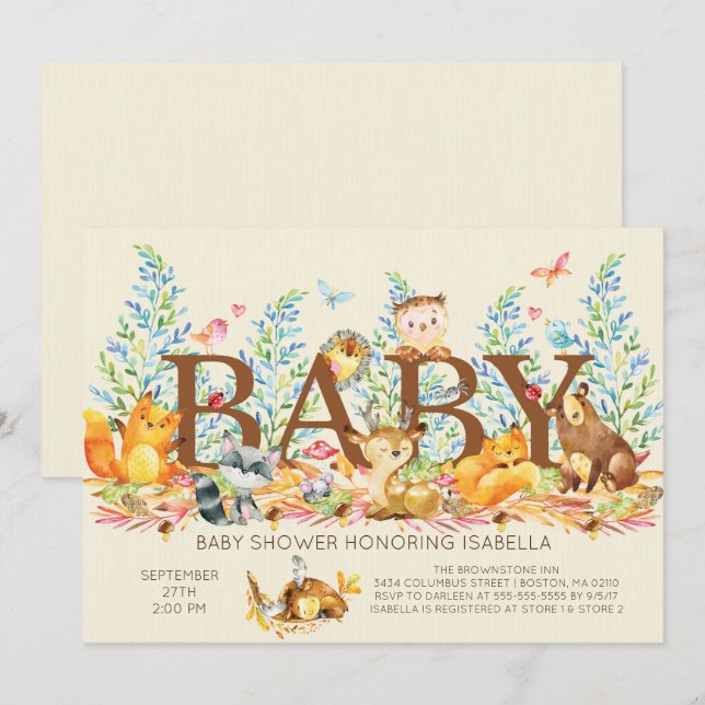 Rustic Woodland Neutral Baby Shower Invitation (Front/Back)