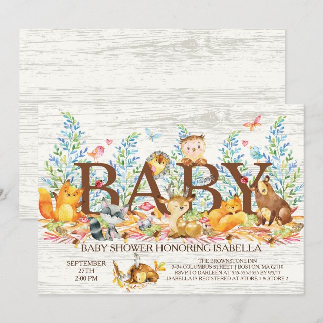 Rustic Woodland Neutral Baby Shower Invitation (Front/Back)