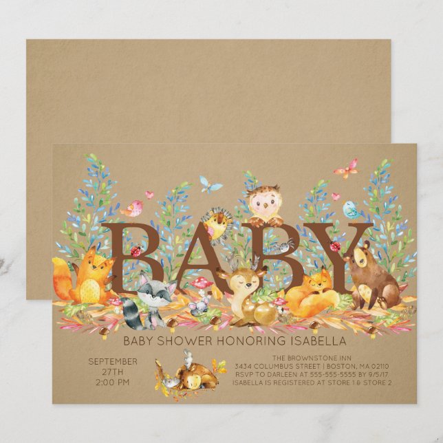 Rustic Woodland Neutral Baby Shower Invitation (Front/Back)