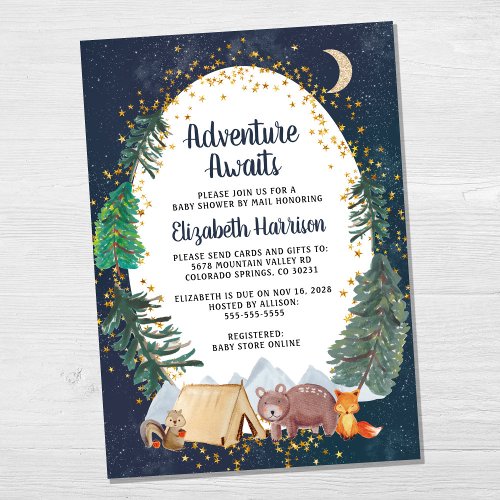 Rustic Woodland Night Sky Baby Shower By Mail Invitation