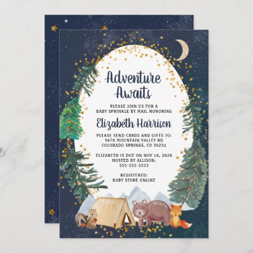 Rustic Woodland Night Sky Baby Sprinkle By Mail Invitation