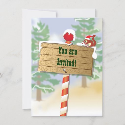 Rustic Woodland North Pole Signs Holiday Party Invitation | Zazzle