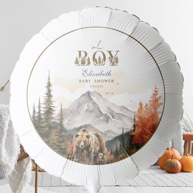Rustic Woodland Oh Boy Mountain Bear Baby Shower Balloon (Creator Uploaded)