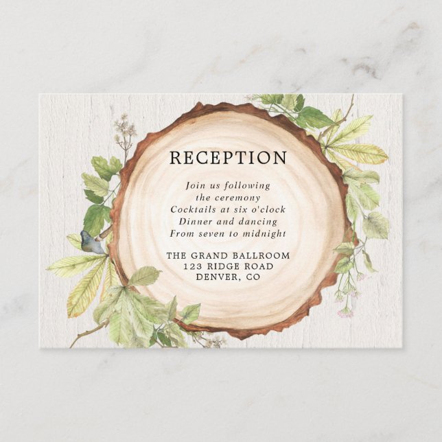 Rustic woodland outdoor forest theme reception enclosure card (Front)