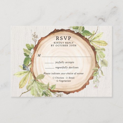 Rustic woodland outdoor forest theme wedding RSVP Enclosure Card
