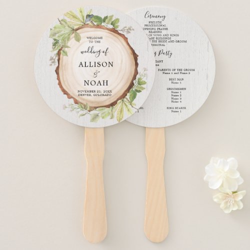 Rustic woodland outdoor forest wedding program hand fan