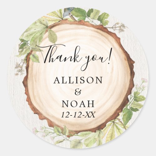 Rustic woodland outdoor forest wood slice favor classic round sticker