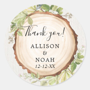 Rustic woodland outdoor forest wood slice favor classic round sticker
